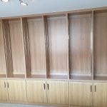 Office units with adjustable shelving and cupboards below
