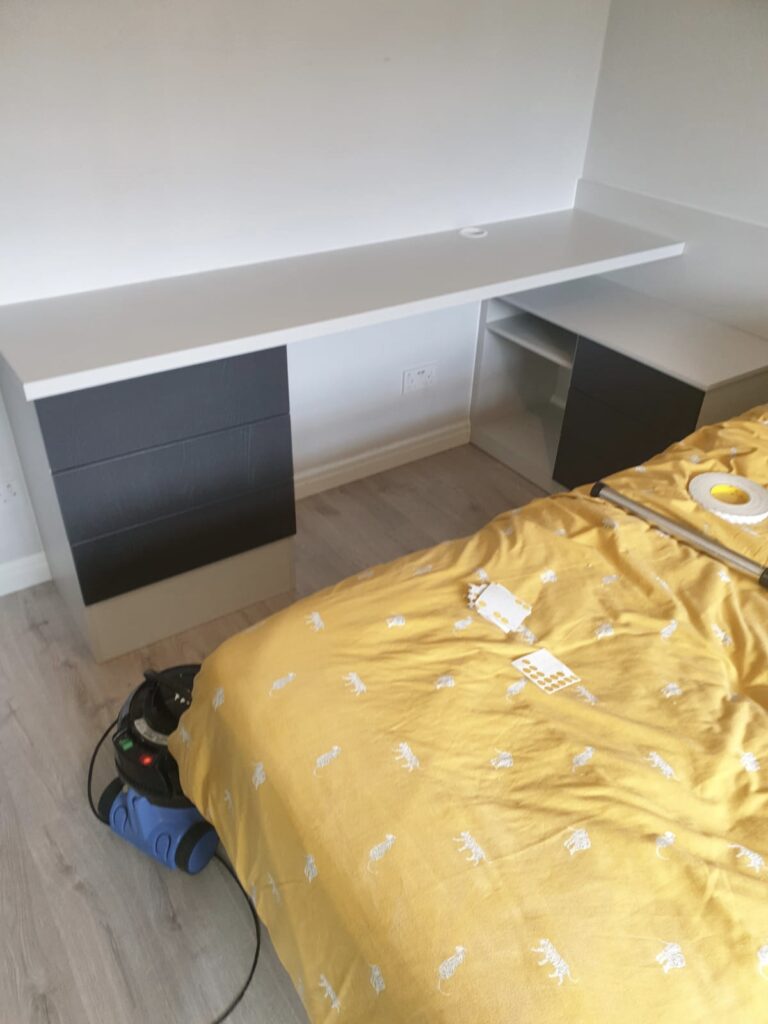 custom furniture in two tone finish with drawers and shelving