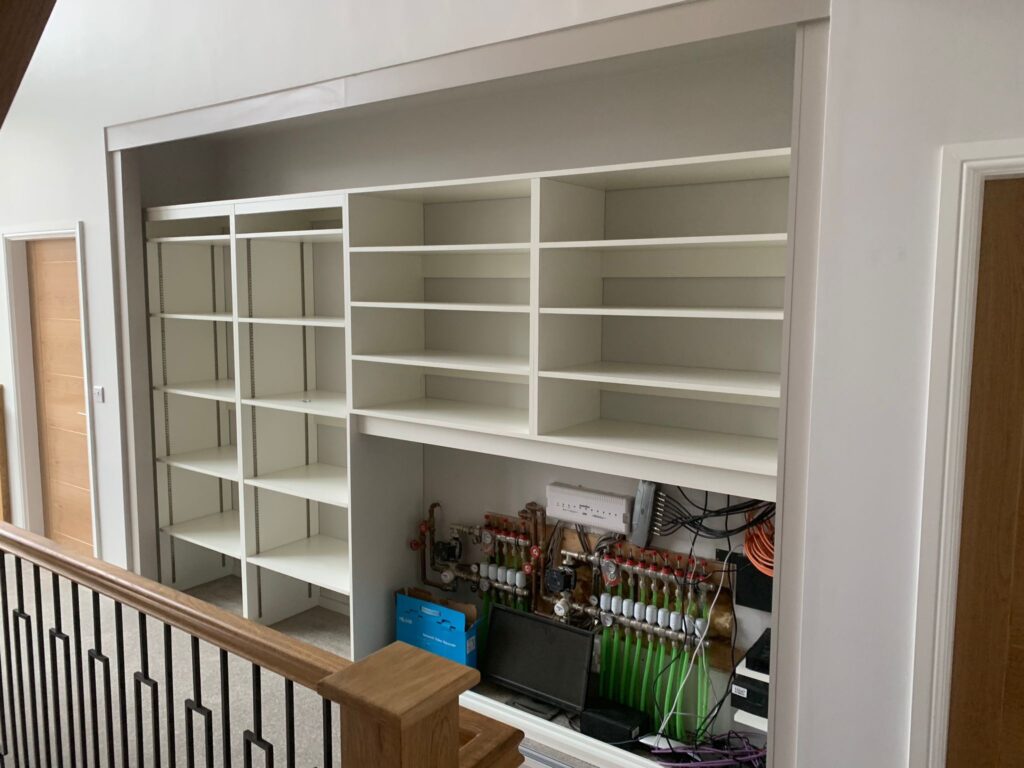 interior of sliding door cabinet with shelves