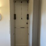 3 door white wardrobe with pull down rail and hanging rail