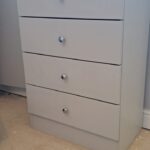 bespoke free standing drawer unit with five drawers. The drawers are in the colour cashmere with knob handles fitted.