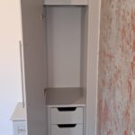 single door wardrobe with hanging rail, shelves and drawers
