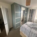 Shaker Slide Light Grey 3 door wardrobe with centre mirror