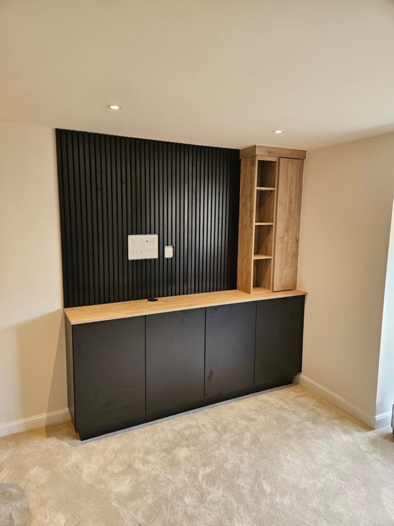bespoke fitted media wall - black and oak