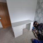 White Desk With drawers and Cupboard - Handleless white drawers and door