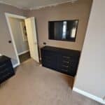 fitted custom drawers in the colour Indigo Blue with Shaker style drawers. Fitted by Creative Joinery