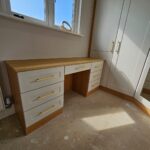 stable wardrobe with a dressing table in two tone finish of Taupe Grey and Lissa Oak