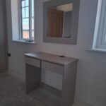 Desk with two drawers in the colour Cashmere with a grained texture
