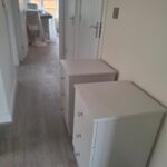Slab bedside tables with three drawers in the colour Light Grey
