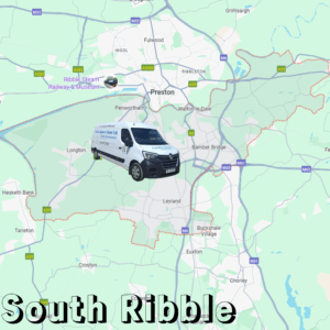 map showing Creative Joinery's van in South Ribble, Lancashire