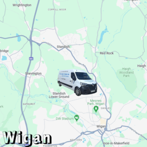 map showing Creative Joinery's van in Wigan