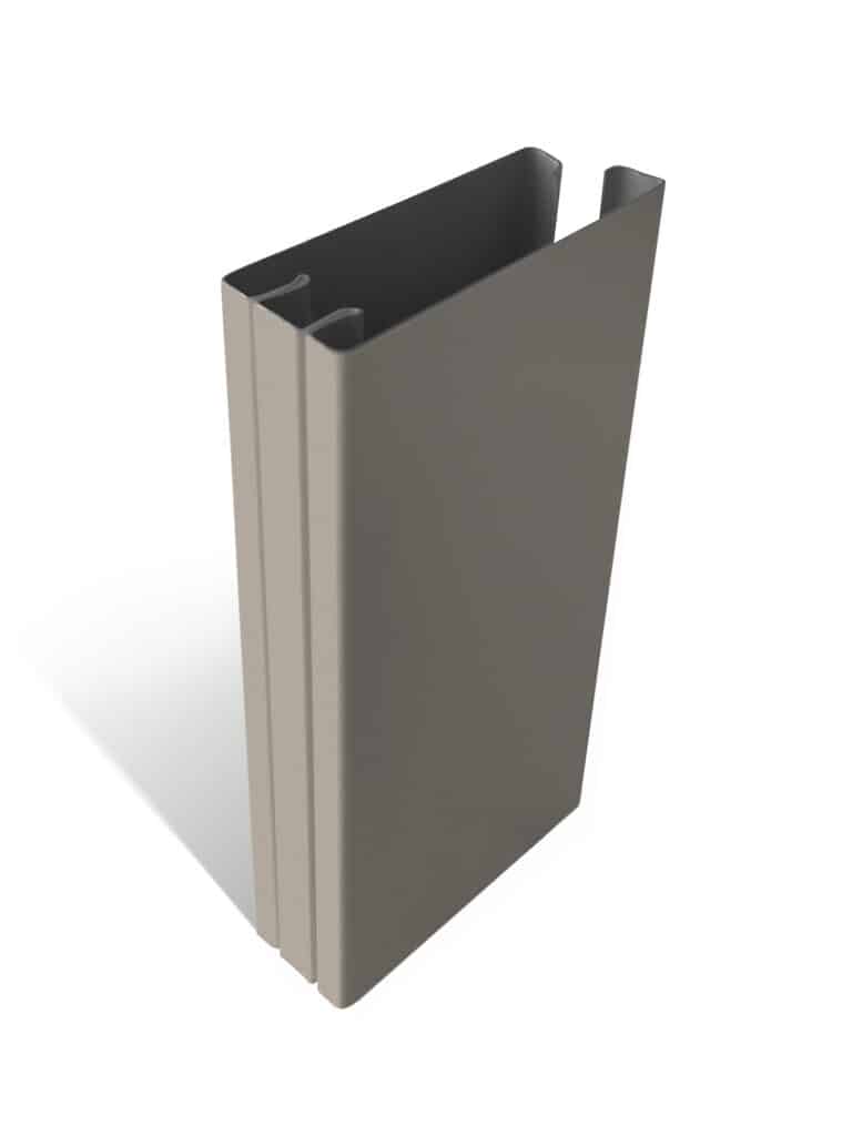 Close-up of Pebble Grey Shaker sliding door frame from the Shaker range, showing the flat wide profile and painted finish.