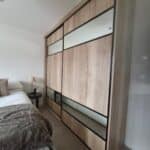 2 door wooden sliding wardrobe with horizontal mirror panels