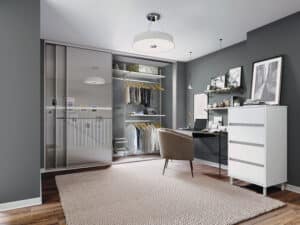 Bespoke Sliding Wardrobe Minimalist - Grey Mirror, Silver Frame