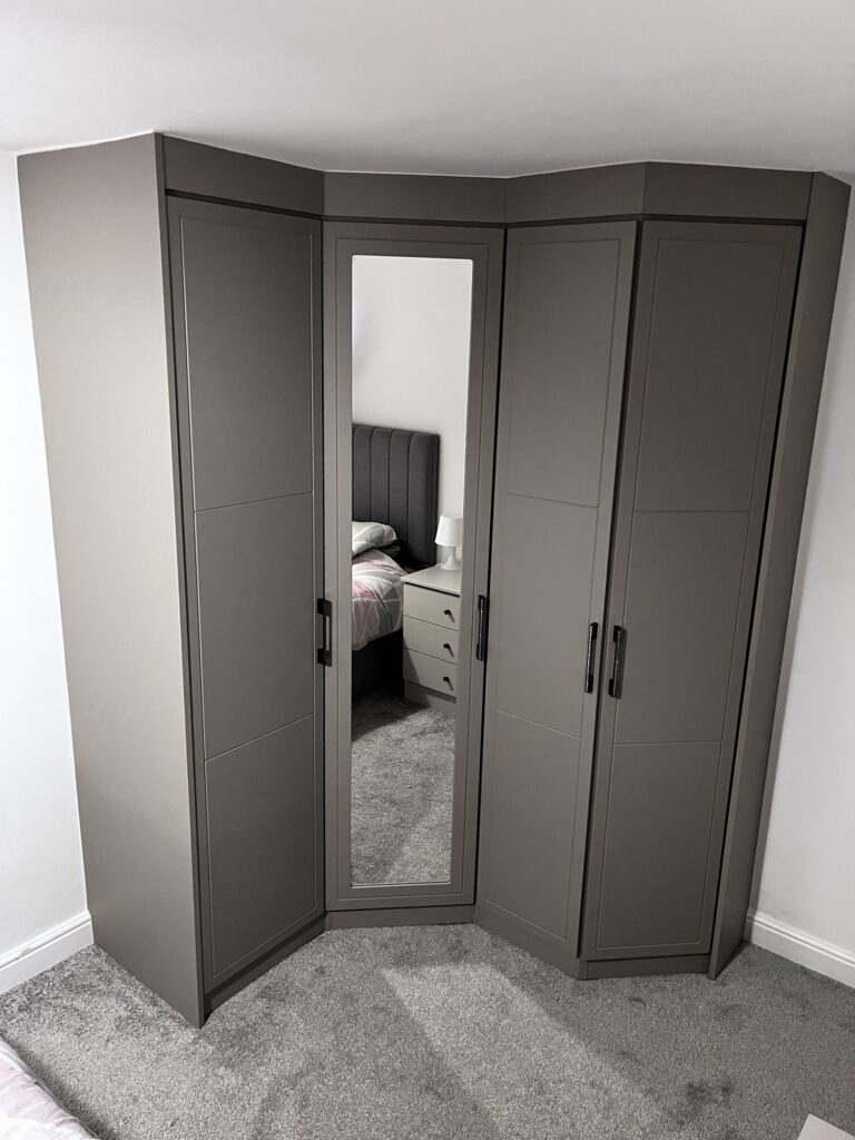 Camden 3 Panel - Stone Grey - 4 door wardrobe with mirror