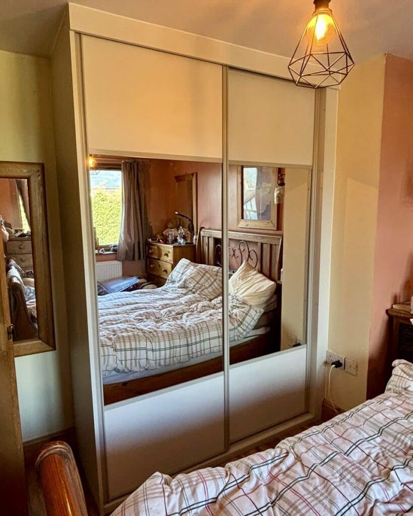 neutral grey two door sliding wardrobe with mirror panels