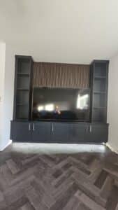 Media Units - floating cupboards - shelving - panelling - Navy Blue And Walnut - Creative Joinery Chorley