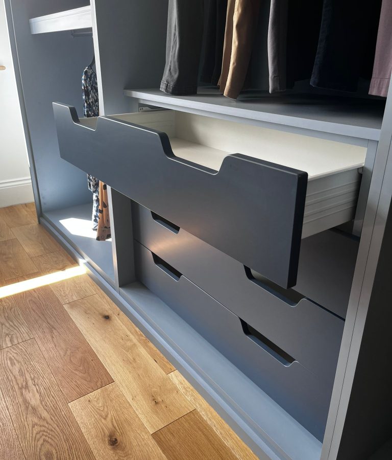 Internal wardrobe drawers for organised clothing storage.
