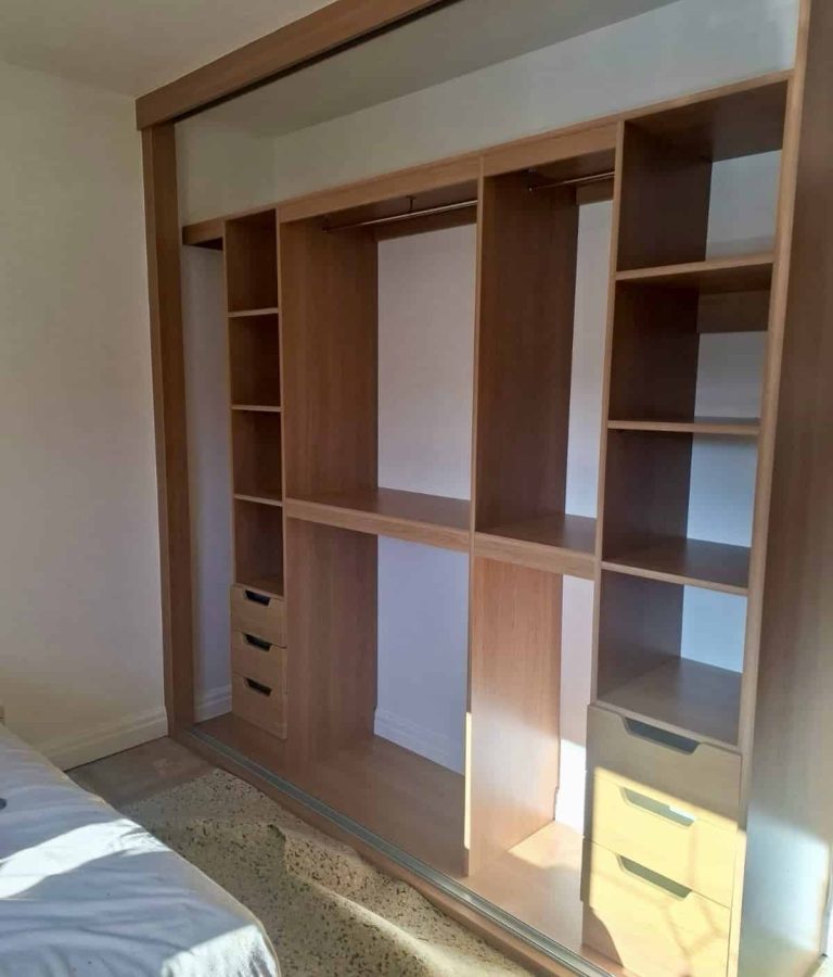 Premium coloured wardrobe interior replacing standard white carcassing