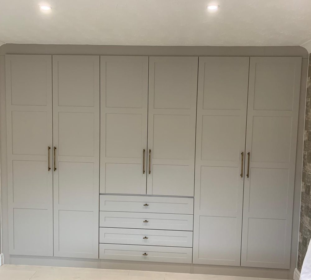 grey 6 door wardrobe with 4 drawers